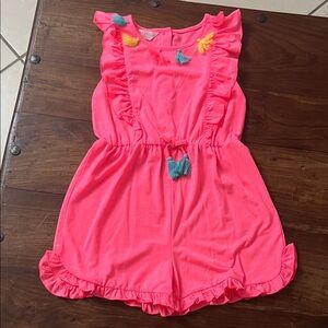 Girls Angels Bright Pink Ruffled Romper